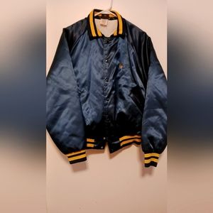 Vintage Hilton Active Apparel Blue Satin Jacket. Size Large.